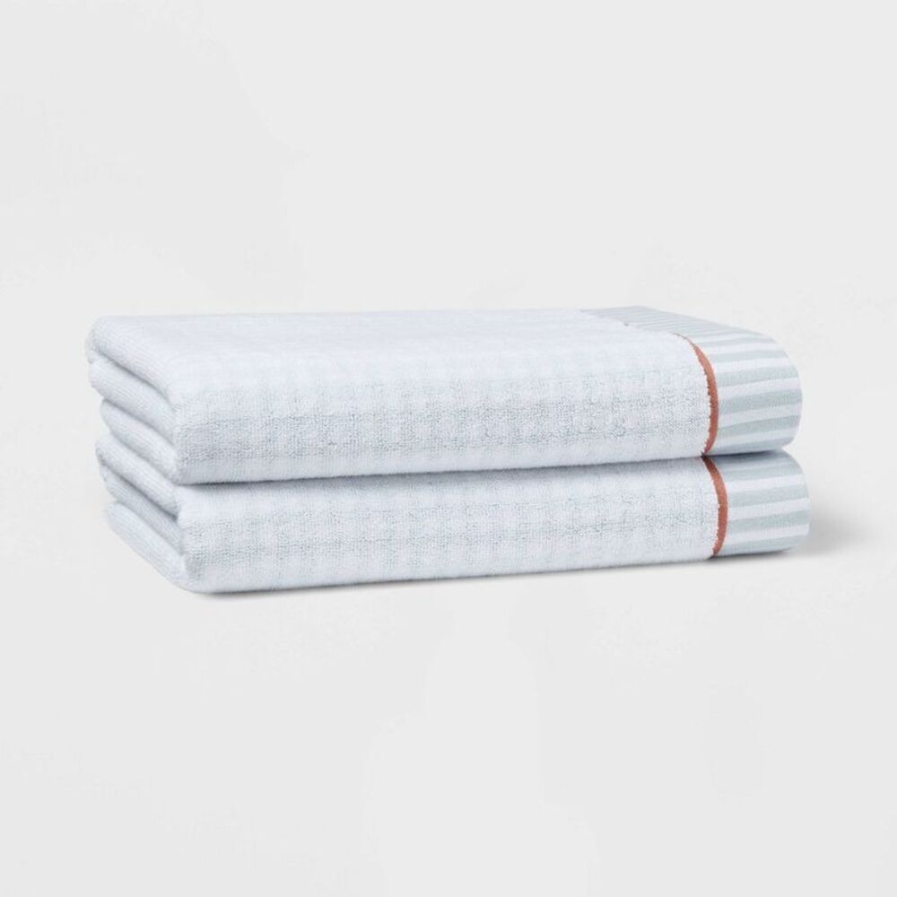 Threshold - 2pc Traditional Gingham Plaid Bath Towel Blue- Thr Blue